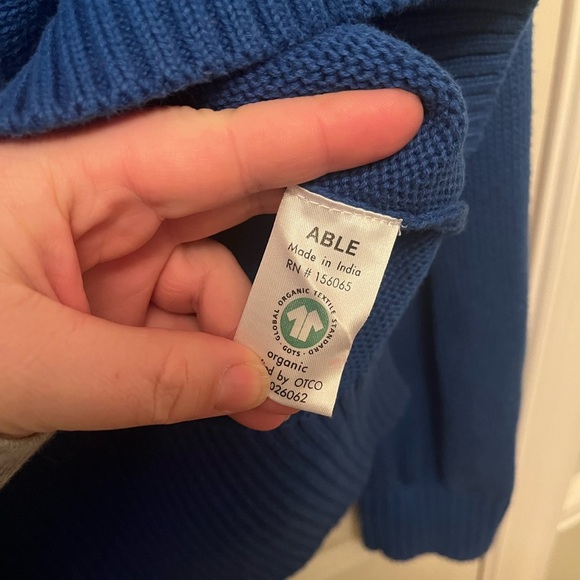 Able Lily Pullover Ribbed Knit Step Hem 100% Organic Cotton‎ Blue Sweater Small - Picture 6 of 8